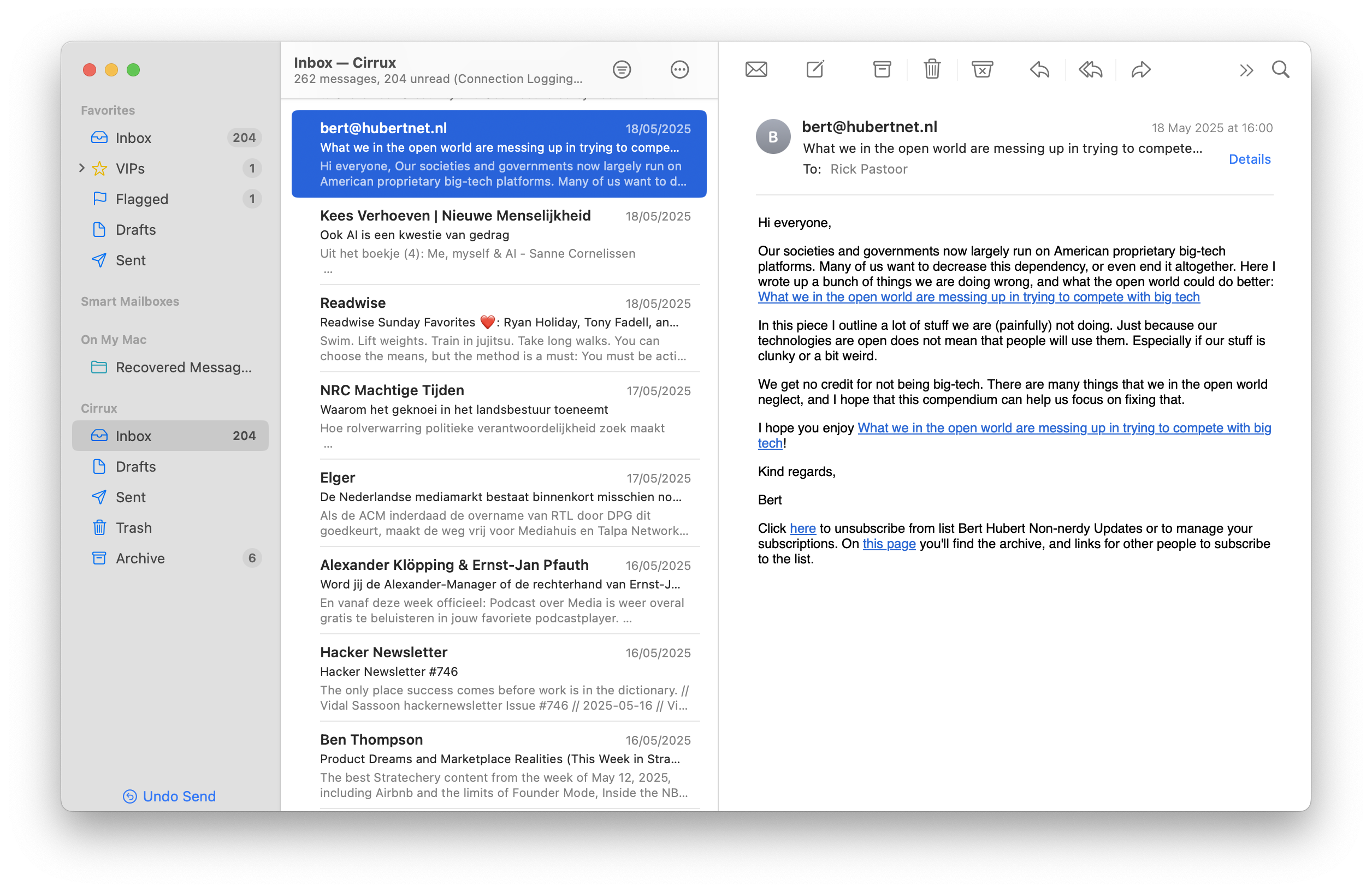 Cirrux running in Apple Mail